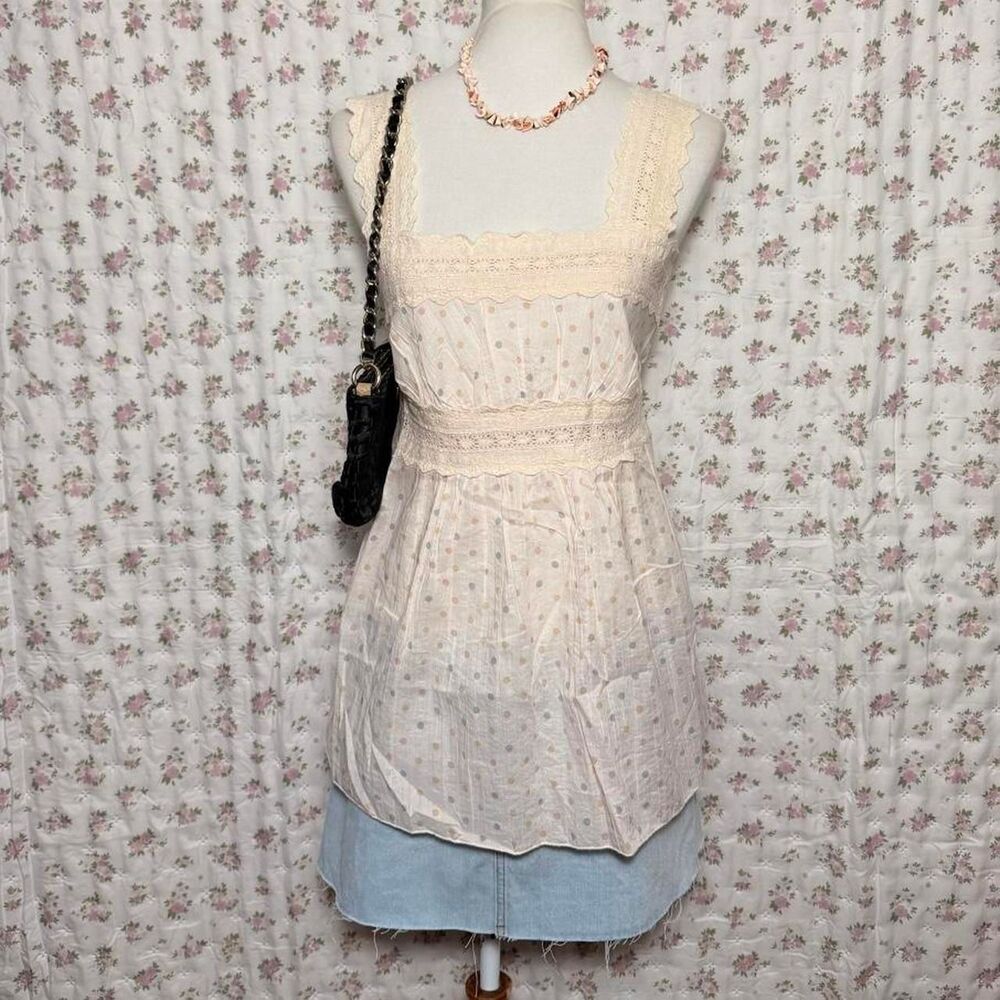 2000s Lucca Polka Dot Babydoll Top Y2K Lace Embroidered Women’s S